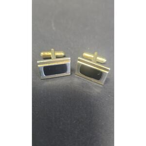 Gold Tone Black Enamel Rect Cufflinks Mens Bullet Back Formal Dress Jewelry